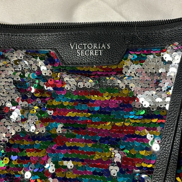 Victoria Secret Black Multicolor Sequin Pouch Make Up Bag - Picture 7 of 7